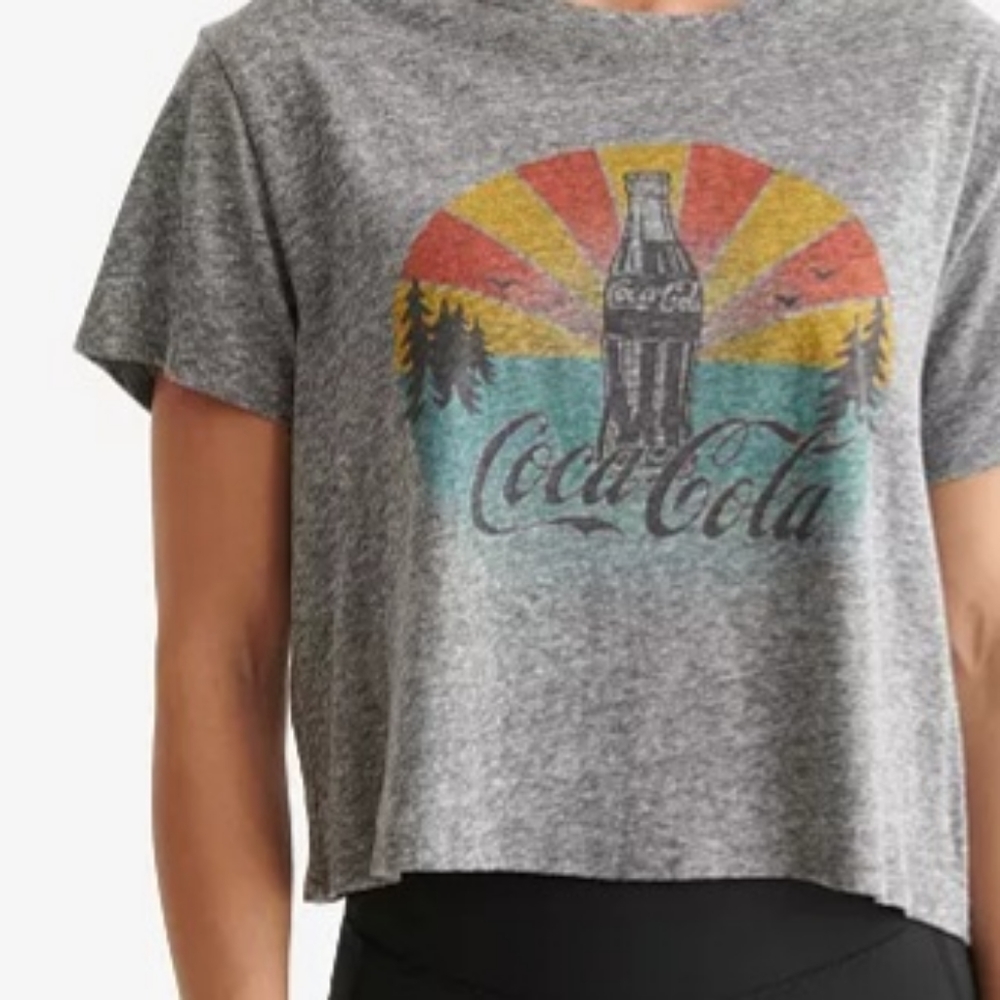 NEW WOMEN LUCKY BRAND GRAPHIC CROPPED TEE GREY LARGE